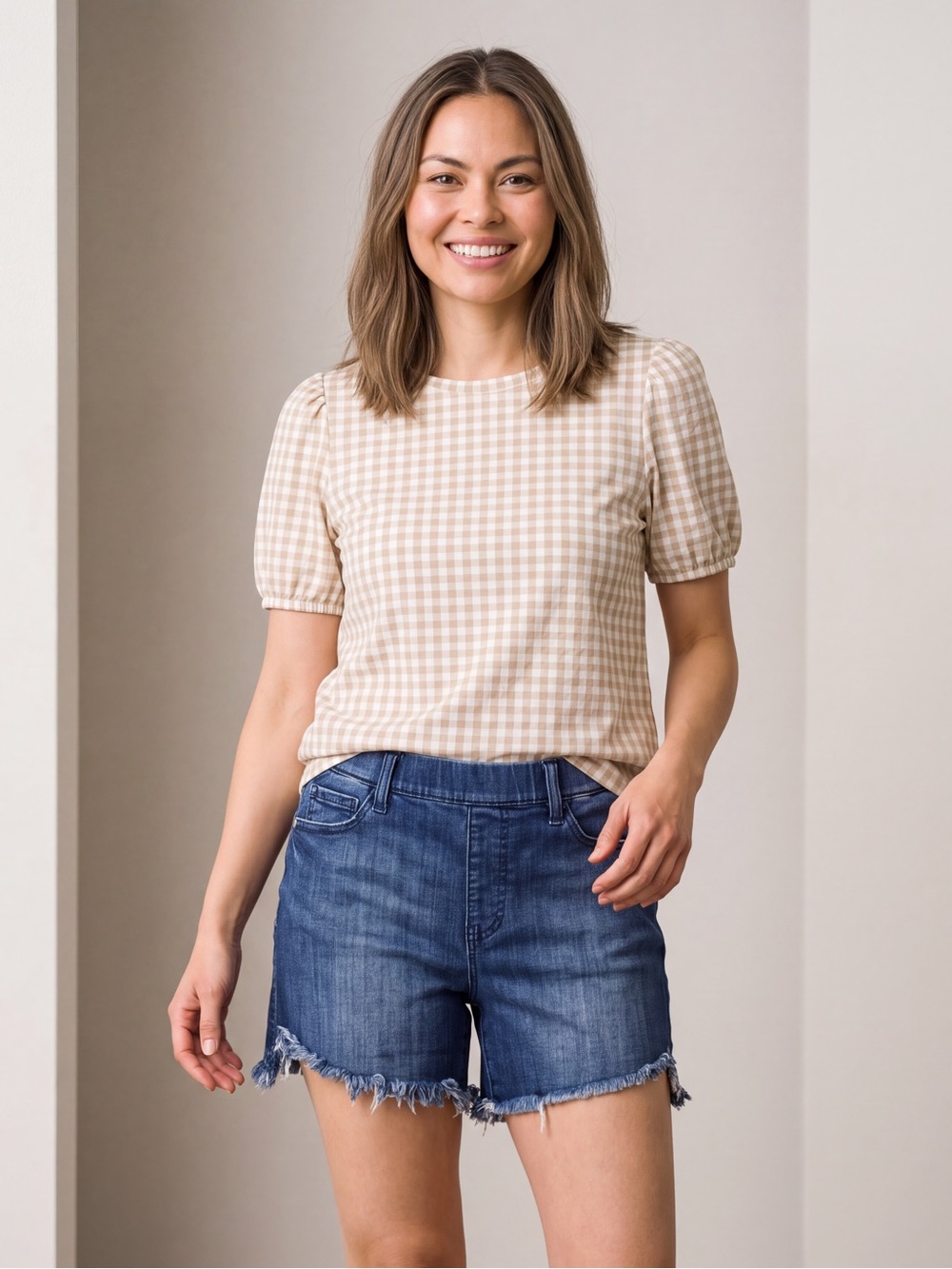 Judy Blue Pull On Frayed Hem Stretch Denim Shorts Dark Wash stretchy comfortable